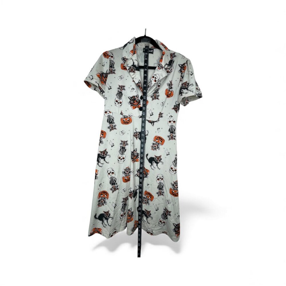 Sourpuss Black Cat Rosie Dress Cream Button Dress Goth Halloween Rockabilly Med - Picture 9 of 14
